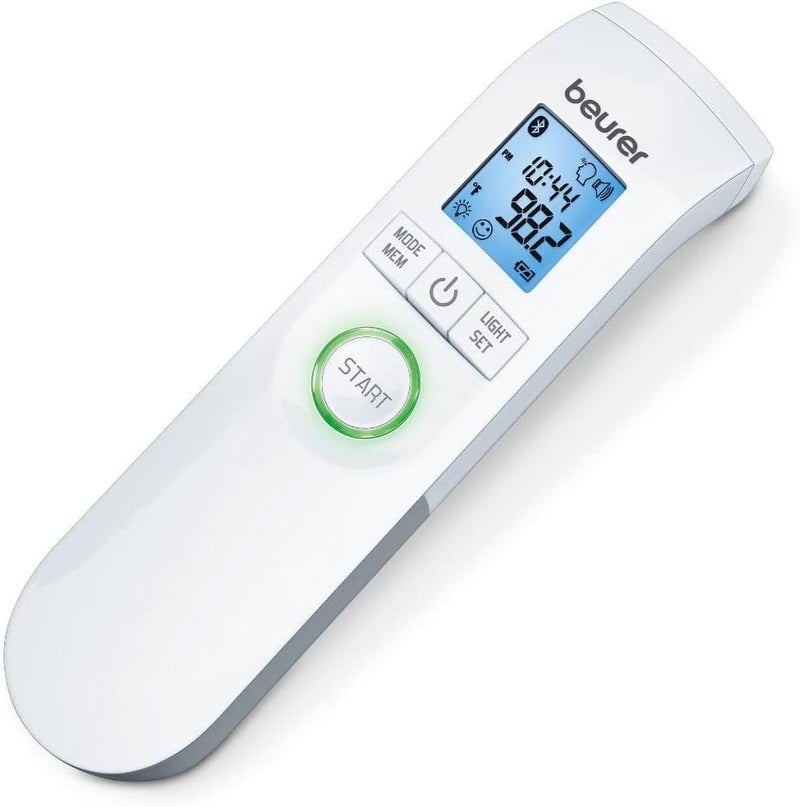 Beurer Bluetooth Non-Contact Thermometer, Forehead, Object, Room Temperature, High Accuracy, XL Blue Illuminated Display, 60 Memory Spaces, White,1 Count (Pack of 1),FT95 - Image 1